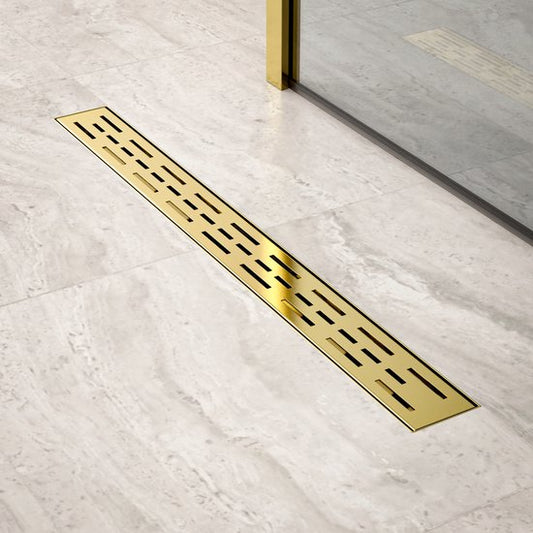Duschrinne – 70 cm – Gold – Standardgitter – Edelstahl – Mit Flansch