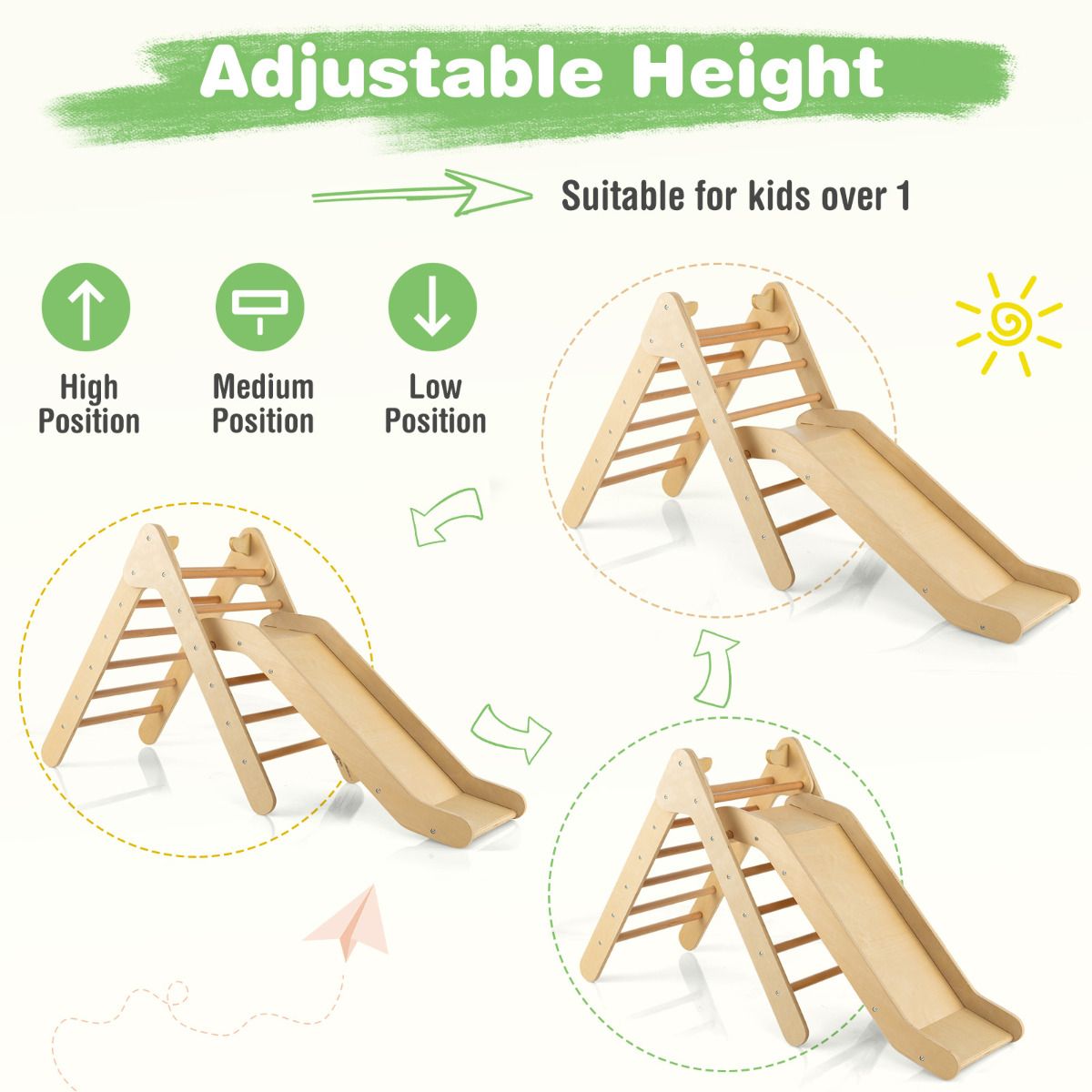 Coast Kletterdreieck mit Holzrutsche - Natur - 86,5 x 48 x 73,5 cm - Montessori Klettergerüst und Rutsche für Kinder ab 1 Jahr
