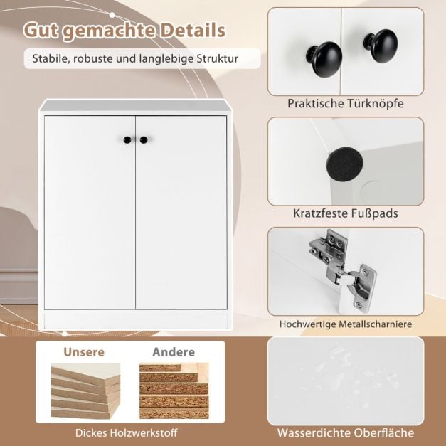 Coast Kommode Weiß – Moderne Aufbewahrungskommode mit 2 Türen und 3 Einlegeböden – 72 x 34 x 85,5 cm