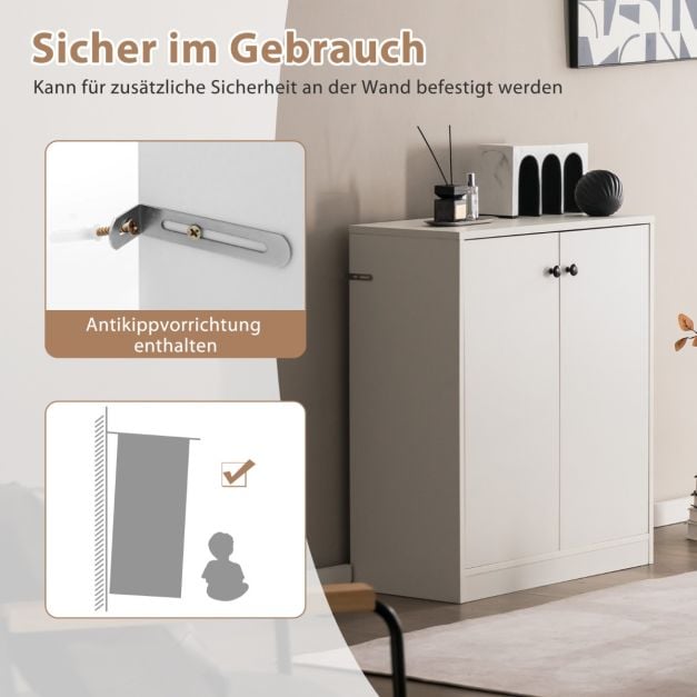 Coast Kommode Weiß – Moderne Aufbewahrungskommode mit 2 Türen und 3 Einlegeböden – 72 x 34 x 85,5 cm