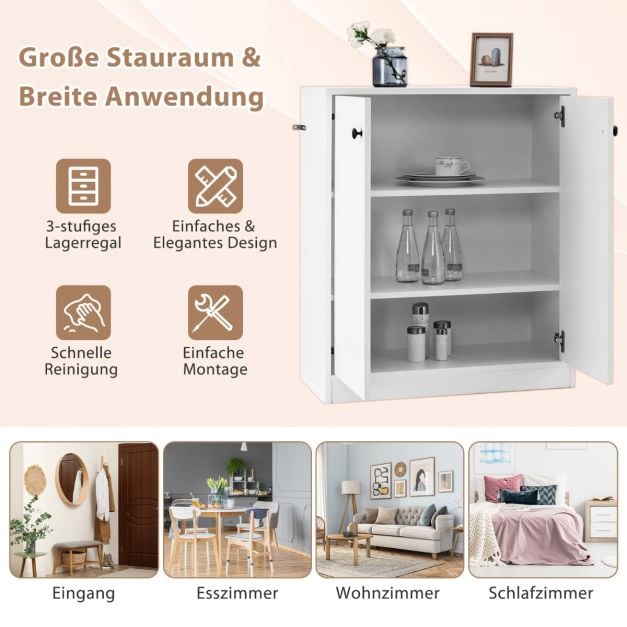 Coast Kommode Weiß – Moderne Aufbewahrungskommode mit 2 Türen und 3 Einlegeböden – 72 x 34 x 85,5 cm