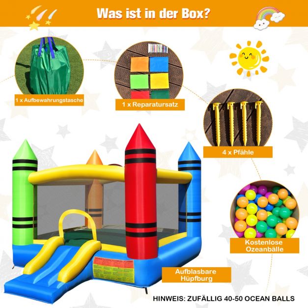Coast Bouncy Castle Multicolour - Aufblasbare Spielburg mit Rutsche und Bällen - 350 x 273 x 226 cm