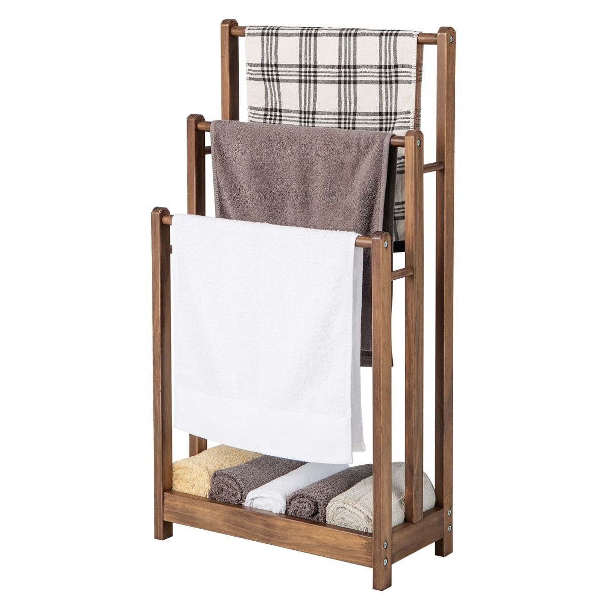 Coast Handtuchhalter mit 3 Stäben - Kippschutz - Kiefer - 45 x 22 x 86 cm - Rustikales Braun