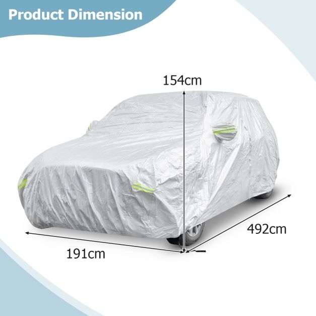 Coast Car Cover Silber - Wetterfeste 3-lagige Autoabdeckung mit Reißverschluss - 492 x 191 x 154 cm