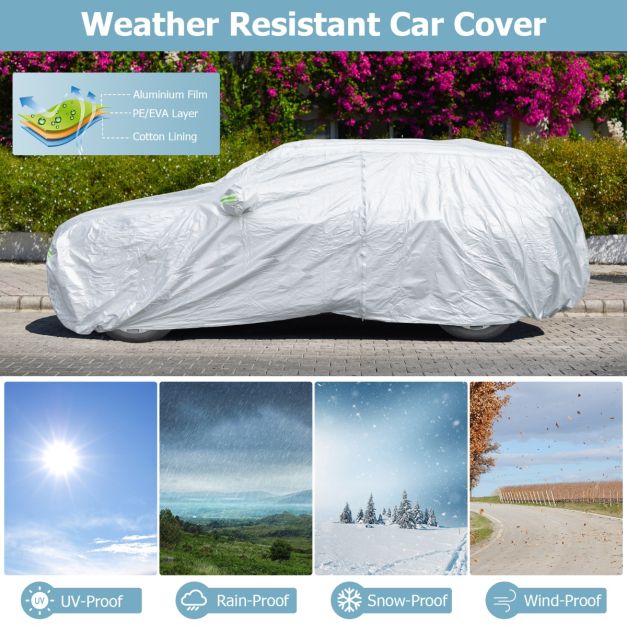 Coast Car Cover Silber - Wetterfeste 3-lagige Autoabdeckung mit Reißverschluss - 492 x 191 x 154 cm