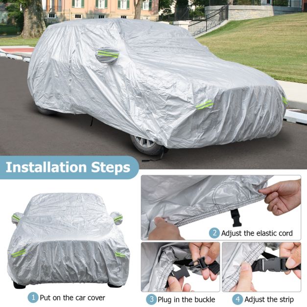 Coast Car Cover Silber - Wetterfeste 3-lagige Autoabdeckung mit Reißverschluss - 492 x 191 x 154 cm