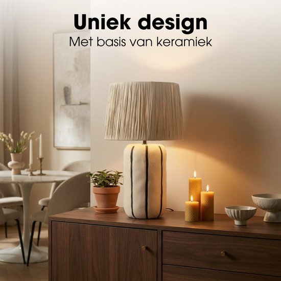 Mica Decorations Denton Tischlampe für das Wohnzimmer – Dekorative Lampe mit Lampenschirm – Schreibtischlampe, Tischlampen für das Wohnzimmer – 48 x ⌀28 cm – Keramik, Metall, Papier – Beige