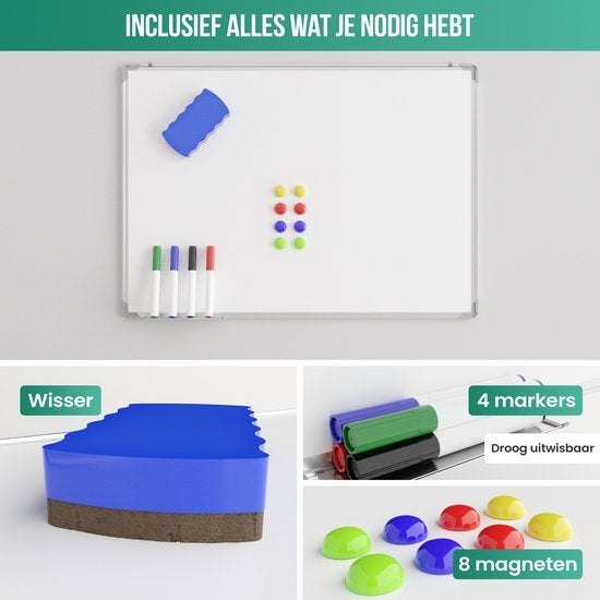 Avalo Whiteboard 60x90 cm - 14 in 1 Set - Whiteboard Magnetic inklusive Marker, Magnete & Radiergummi
