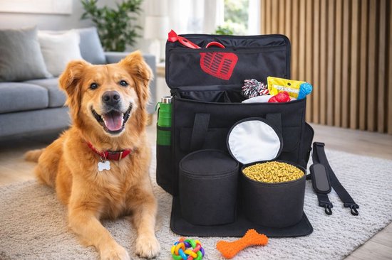Reisetasche für Hunde – Hundetasche mit Futterbehältern – Reisetasche – Hund oder Katze – 37 x 15 x 30 cm