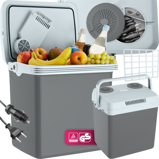 tectake - Elektrische Kühlbox mit 25 l - Kühl- und Warmhaltefunktion - Leise elektrische Kühltasche - Für Auto oder Steckdose - Mini-Kühlschrank für Camping, Getränke - Thermobox mit Strom - Eco Mode