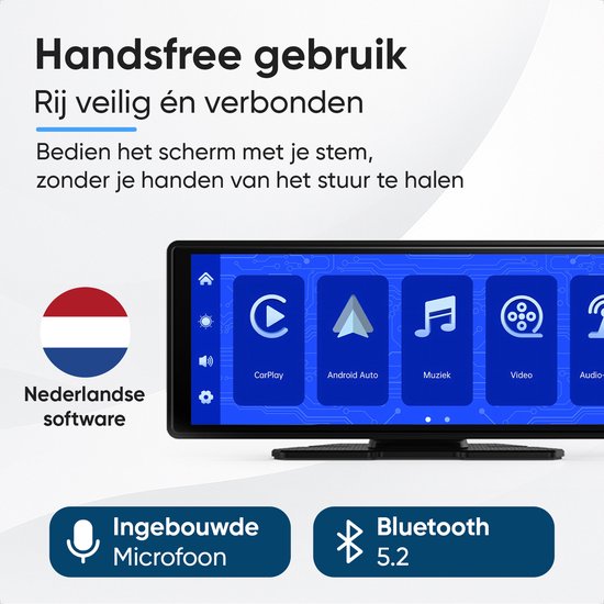 CarMe CarPlay Bildschirm - 10 Zoll - Apple CarPlay & Android Auto (Wireless) - Touchscreen - Navigationssystem
