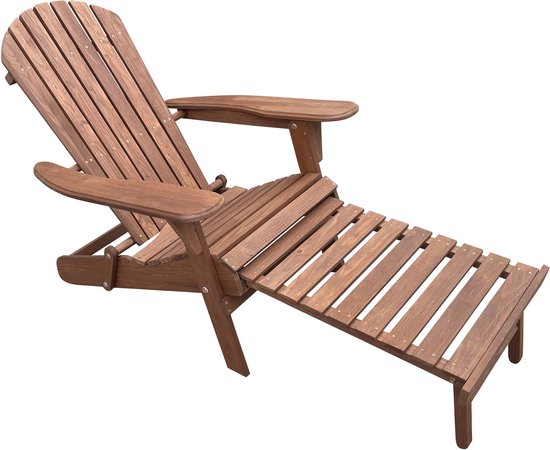 AXI Alexa Adirondack Stuhl Coffee – Mit Fußhocker – Loungesessel aus Holz mit Armlehnen – Zusammenklappbar – Hohe Rückenlehne – Gartenstuhl – 147 x 78,5 x 89 cm – 100 % FSC-zertifiziertes Hemlock-Holz