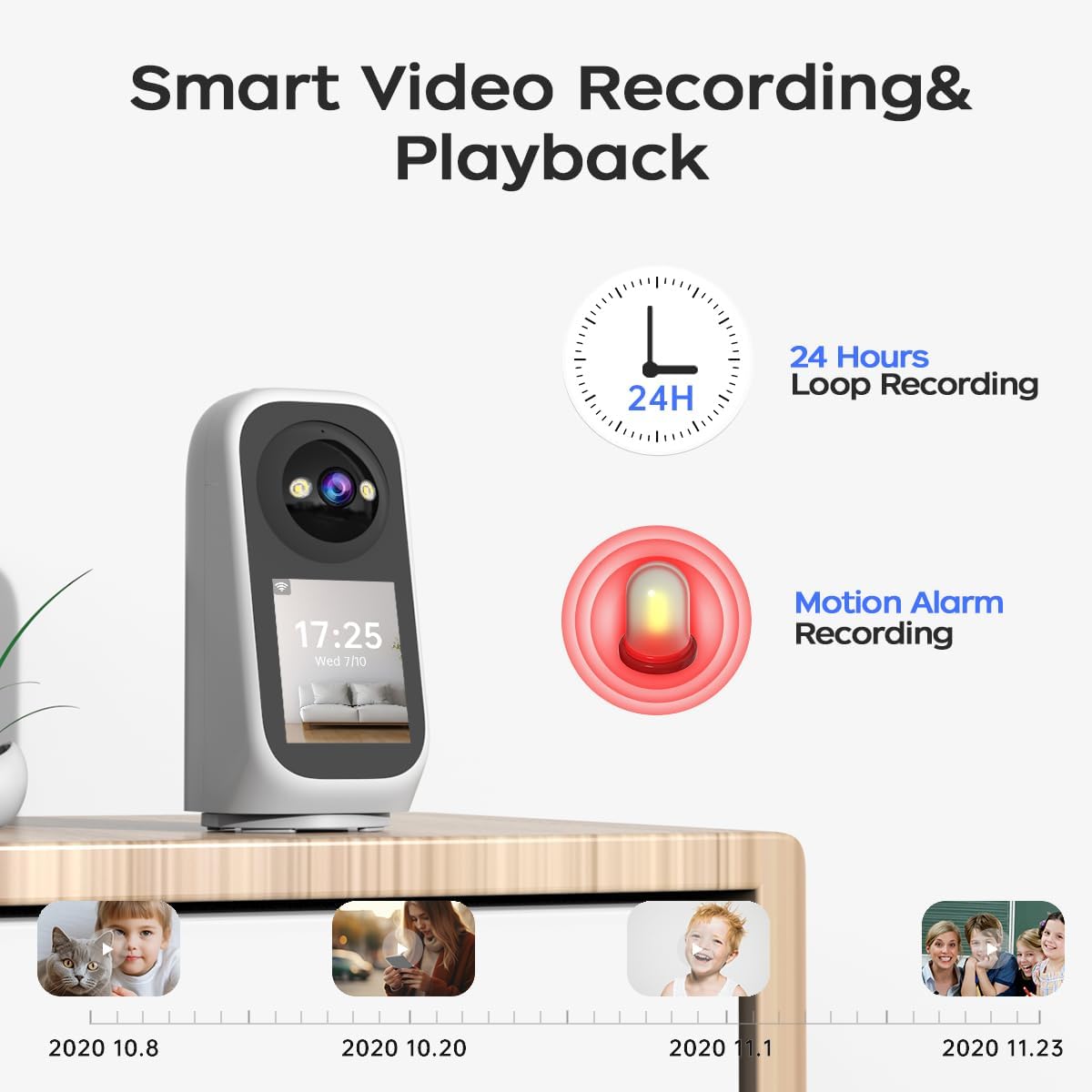 JOOAN 2K-Innenüberwachungskamera mit 2,8-Zoll-Bildschirm – 360°-PTZ – 5G-WLAN – Zwei-Wege-Video – Weiß