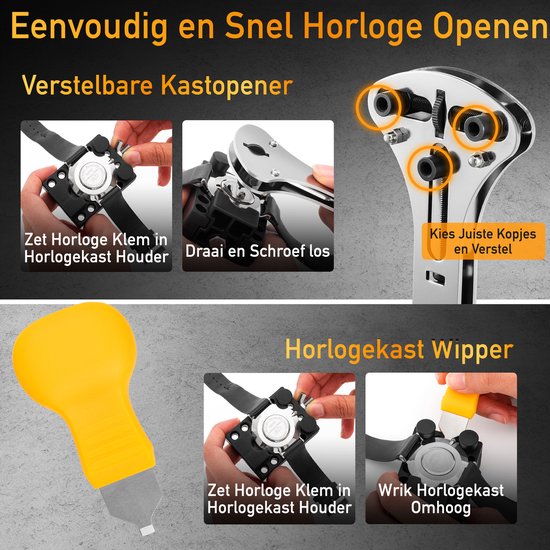 Happy Goods Uhrenwerkzeuge - Uhrenarmband-Inkorter - 154 Stück - Uhrenreparaturset - bis 55 mm - Uhrenöffner - Uhrenschraubendreher-Set - Uhrengehäuseöffner - Uhrenwerkzeuge