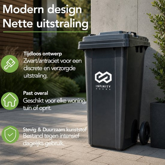 Infinity Goods Kliko 240 l – Abfallbehälter – Rollcontainer – Mini-Behälter aus Kunststoff – mit Rädern – grau