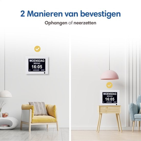 SafeLife Demenz-Uhr XL - Digitale Kalenderuhr - Mit Datum und Tag - Medizinischer Wecker, Alarmfunktion & Bilderrahmenfunktion - Alzheimer-Uhr / Senioren-Uhr
