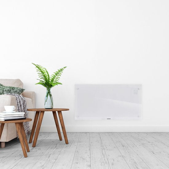 VONROC Luxury electric heater - Konvektorheizung mit Glasscheibe - 1250W/2500W- Beheizt Räume bis zu 30m2 - Gesteuert sowohl mit App (über Wifi) als auch manuell - Einstellbarer Thermostat und Timer - Weiß