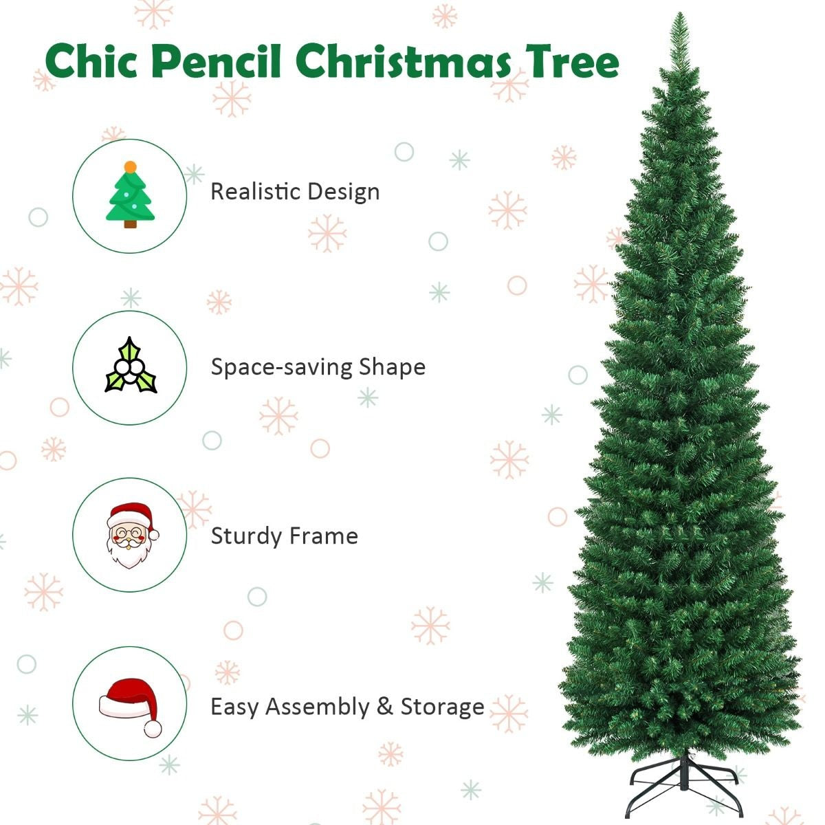 Coast Weihnachtsbaum Pencil Slim - 210 cm & 700 Spitzen - mit Metallständer und realistischen Zweigen - für drinnen und draußen - grünes PVC und Metall