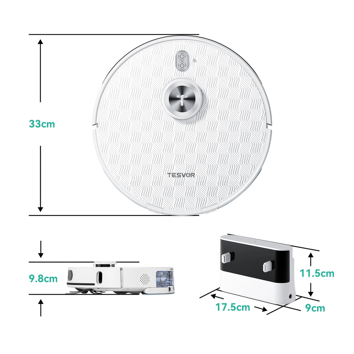 Tesvor S8 Pro Roboterstaubsauger mit Wischfunktion – 8000 Pa Saugkraft, LiDAR-Navigation, Teppicherkennung, 240 Min. Betriebszeit – Weiß – 116,84 × 76,2 × 38,1 cm