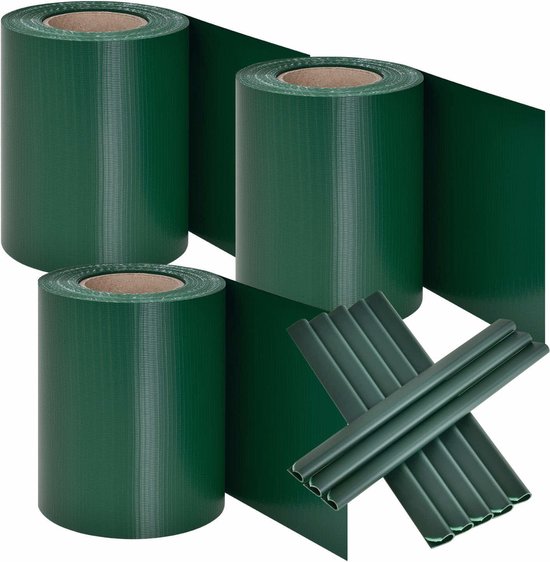 PVC-Sichtschutzstreifen - 3 Stück - 35 Meter - Grün - inkl. Befestigungsclips