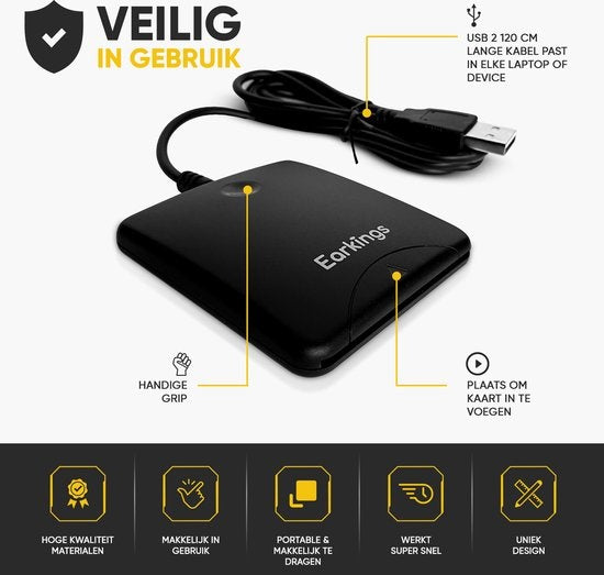 eID Card Reader Ausweiskartenleser - Kartenleser für Ausweiskarten, Kreditkarten und andere Chipkarten - EarKings Card Reader Ausweiskarte geeignet für MAC und Windows Weiß