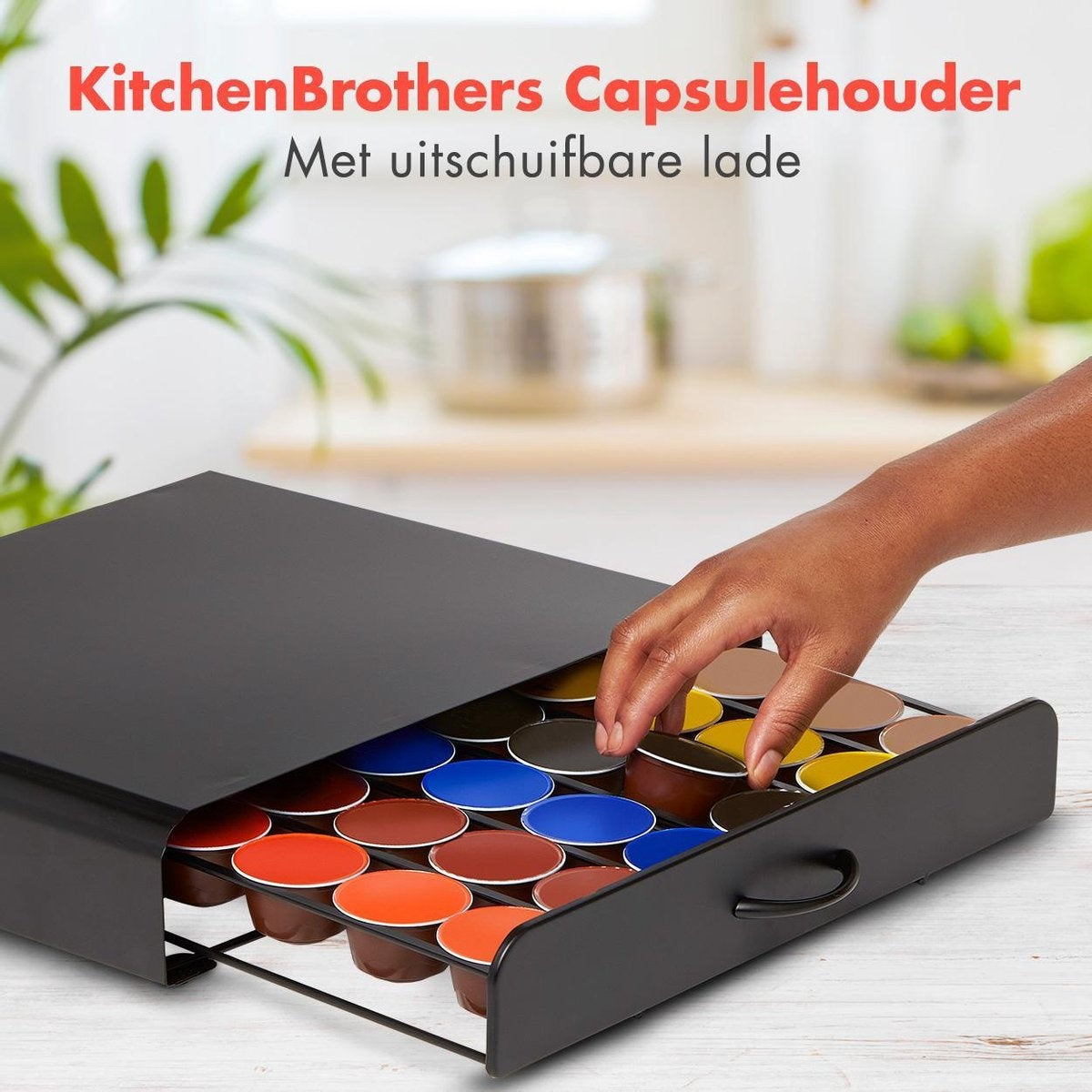 KitchenBrothers Kapselhalter - mit Schublade - Dolce Gusto - 36 Kapseln - Edelstahl - Schwarz