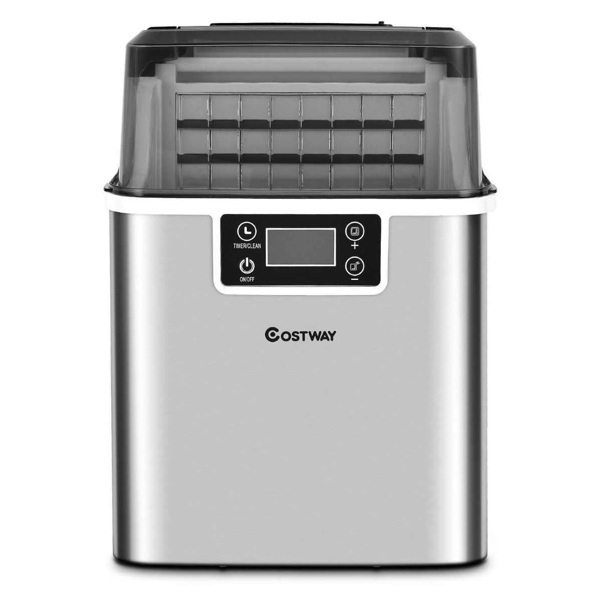 Coast Theken-Eisbereiter - 26x36x38 cm - Silber - Elektrischer Eisbereiter mit Selbstreinigung, 18KG/24h, 24 quadratische Eiswürfel pro 15 min