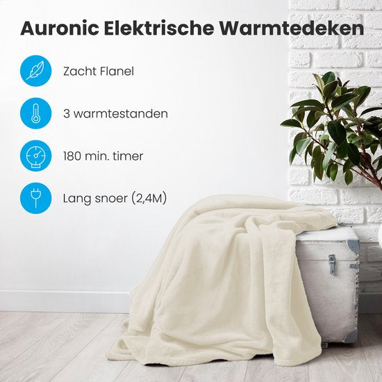 Auronic Heizdecke 160 x 120 cm – 3 Heizstufen – 120 W – Anthrazit