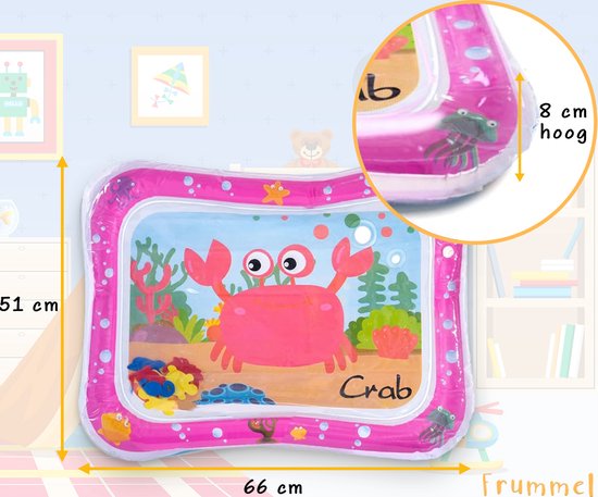 Frummel Wasser Spielmatte Baby - Wasser Matte - Spielmatte - aufblasbar - Wasserspielzeug Baby - Mutterschaft Geschenk - Rosa Krabbe