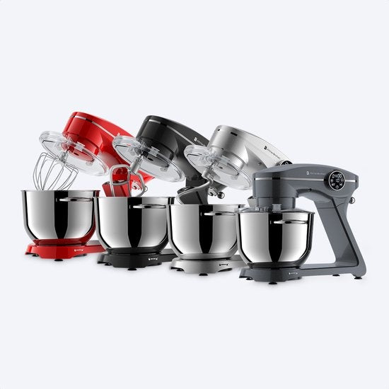 KitchenBrothers Küchenmaschine - Touch Display und Timer - Küchenroboter - 6L - 1800W - Aluminium - Anthrazit