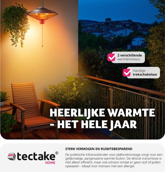 tectake - Hänge-Infrarotstrahler - Deckenstrahler - Außen- und Innen-Infrarotstrahler - Elektrostrahler - Deckenstrahler für Terrasse