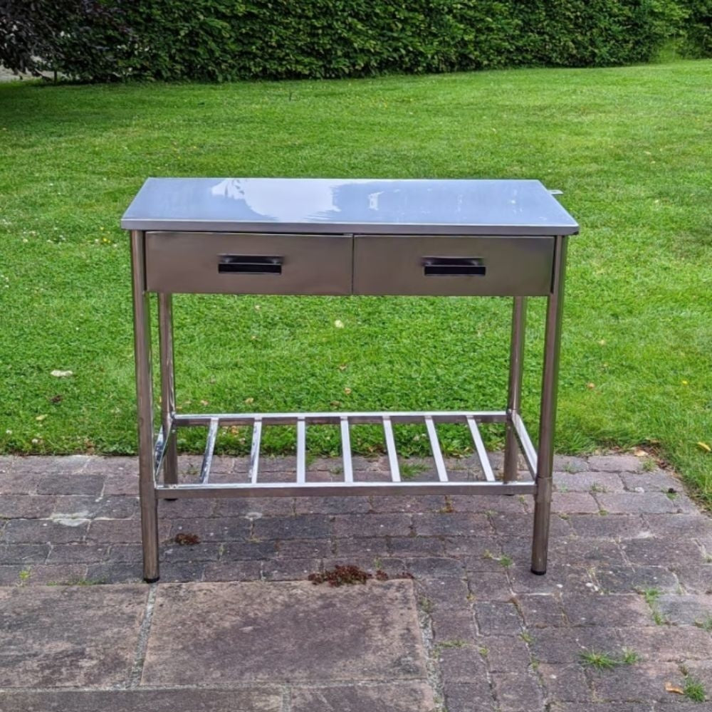 Garten Beistelltisch BBQ Barbecue - 100x50.5x87cm - Verstellbar - 2 Schubladen - Edelstahl