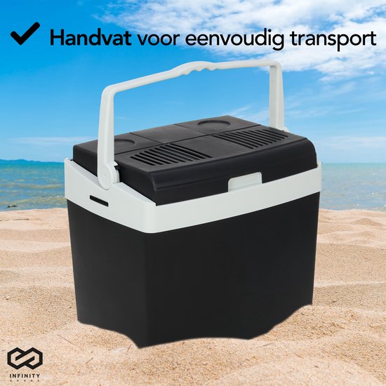 Infinity Goods Elektrische Kühlbox - 25L - Kühlbox - 12V und 230V - Kühlbox - Kühlen und Heizen - Schwarz