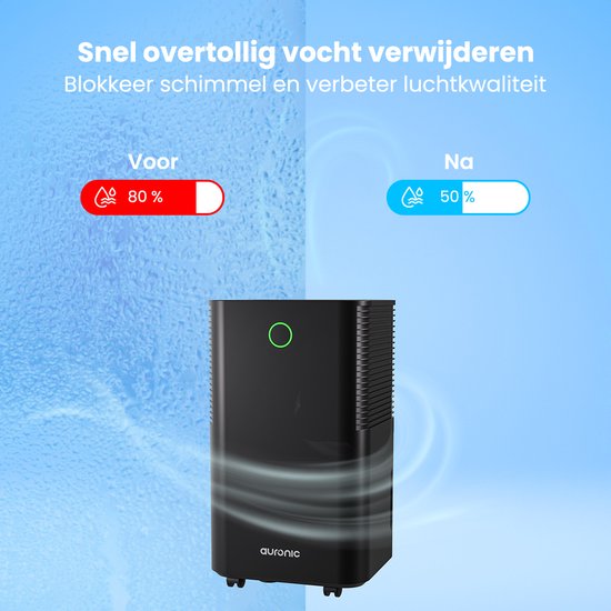 Auronic Luftentfeuchter – Compact-Serie – 10 l pro Tag – 2 l Wassertank – Wasch- und Trocknungsfunktion – Schlafzimmer, Badezimmer und Wohnzimmer – Luftentfeuchter für den Hausgebrauch – Schwarz