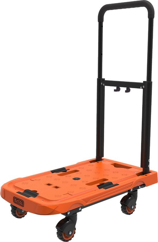 BLACK+DECKER Faltbarer Transportwagen - Plattformwagen - Max. 90 KG - Höhenverstellbar - 61.4 x 37x3 x 89.4 CM - Orange