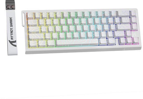 ATTACK SHARK X68HE - Magnetschalter kabelgebundene Gaming-Tastatur - 66 Tasten - RGB - PBT-Tasten mit Seidendruck - Zierstreifen - 8Khz - 0.01mmRT - 0.125ms - weiße Konturlinie