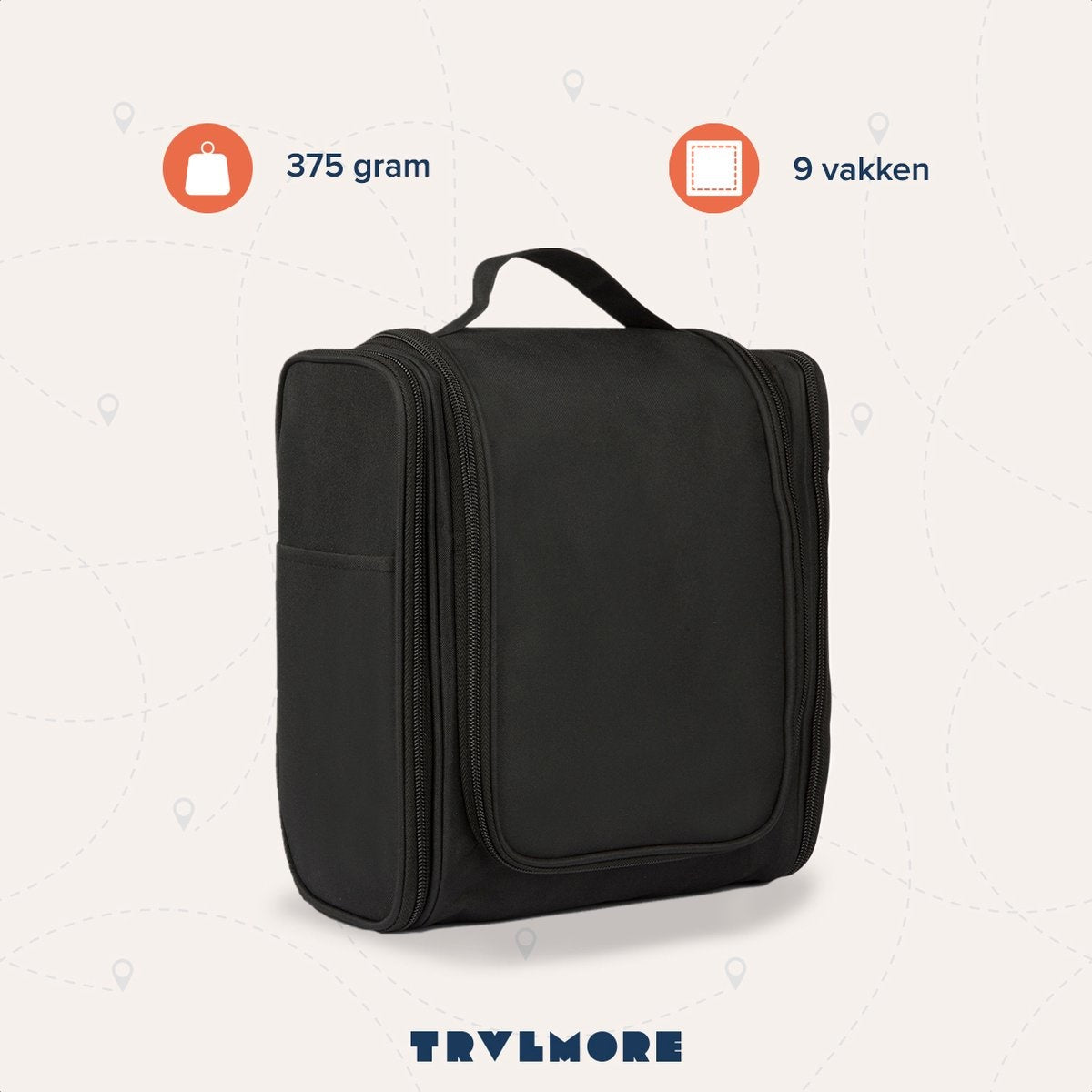 TRVLMORE Kulturtasche XL - Hängend mit Haken - Schwarz