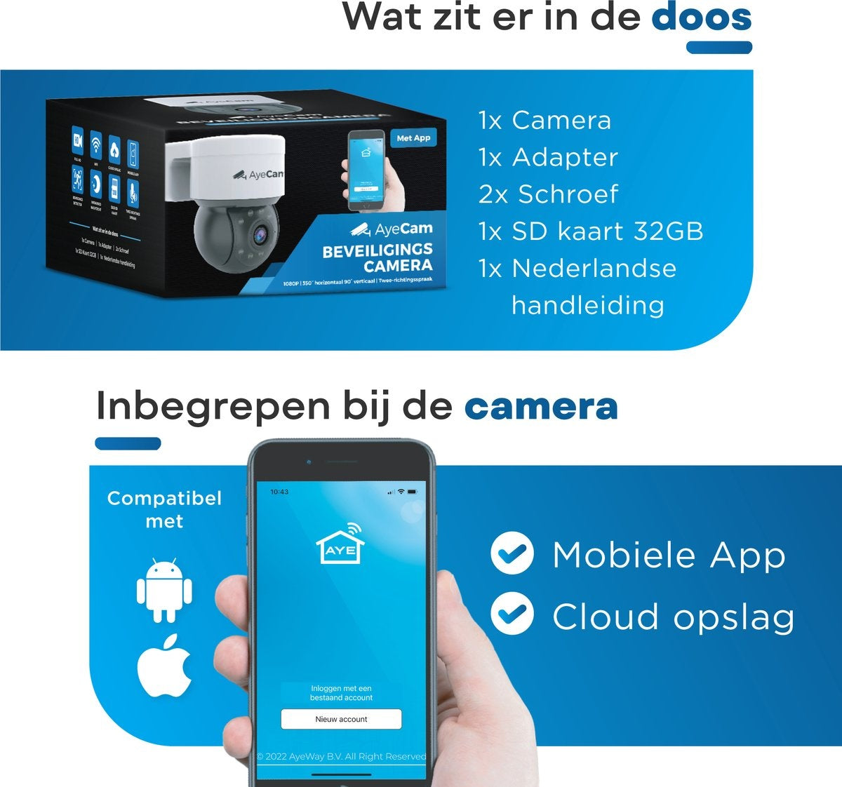 AyeCam Sicherheitskamera Outdoor - 360PRO - FULL HD - Ãœberwachungskamera - Inkl. 32GB SD
