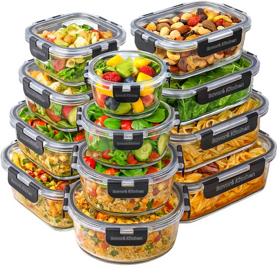 Savoré Küche Aufbewahrungsschalen Set - Mahlzeit Vorbereitung Tabletts - Gefrierschrank Tabletts Glas - luftdicht - 12 Stück