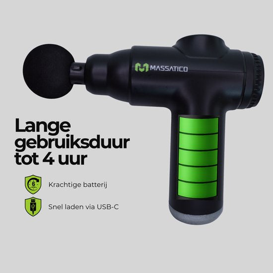 Massatico Massage Gun Compact – Professionelles und leistungsstarkes Massagegerät – Massagegerät, Massagegun, Massagepistole – Schwarz – 5 Aufsätze – 32 Stufen – Mit Koffer