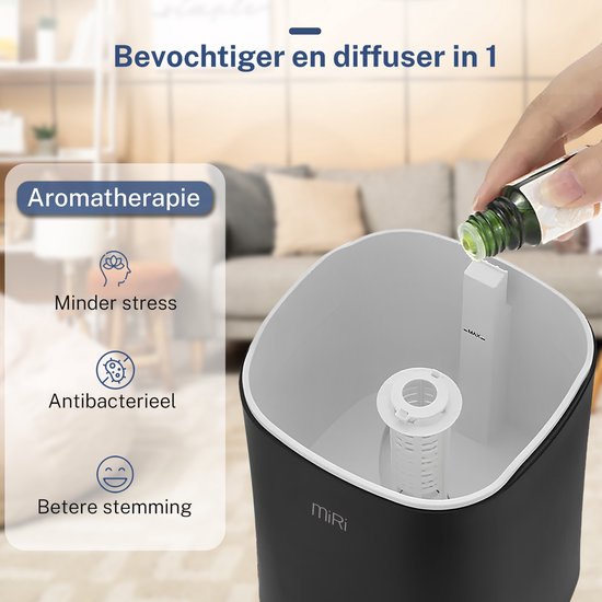 MiRi Nimbus - Luftbefeuchter - Luftbefeuchter - 4.5L - Luftfeuchtigkeitsmesser - Ionisator - 50m² - Ultraschall - Fernbedienung - Touch Controls - Aromatherapie