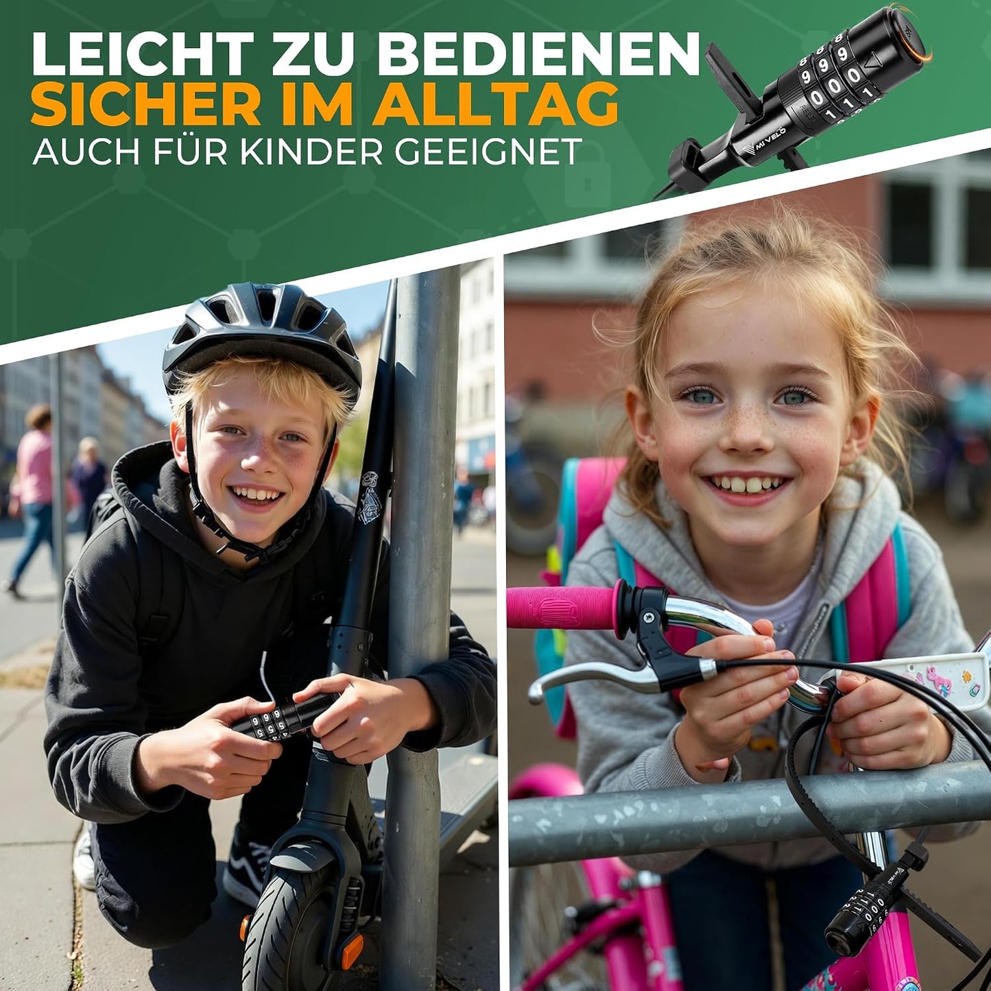 Mivelo Kabelbinder-Schloss mit Zahlencode – Für Helm, Fahrrad und Roller – Ø 50 cm
