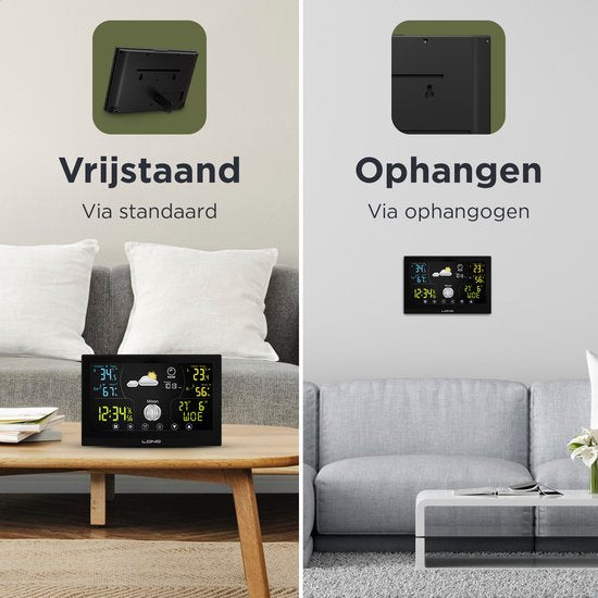 LONQ Innen- und Außenwetterstation Q3 - inkl. Batterien - Funkwetterstation mit Außensensor - Thermometer Hygrometer - Touchscreen Farbdisplay - DCF-gesteuerte Uhr
