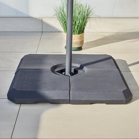 AXI Sonnenschirmständer, 4-teilig, befüllbar – Schwarz – 99 x 99 x 10 cm – Für Schwebeschirme bis 2,5 x 2,5 m oder 3 m Durchmesser – Mit Tragegriff – Kunststoff
