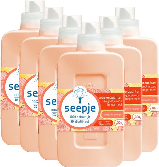 Seepje Weichspüler Sandelholz & Pfirsich – 180 Waschgänge – 6 x 750 ml – Vorteilspackung