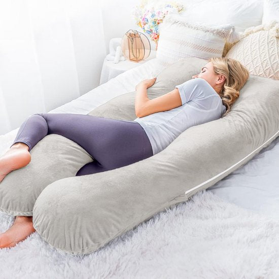 Earkings Schwangerschafts-Schlafkissen 140x80cm U-Form mit abnehmbarem Bezug - Body Pillow hellgrau