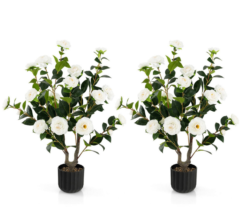 Coast Camelia Kunstpflanzen – 2 Stück – im Topf – 100 cm – weiße Blüten