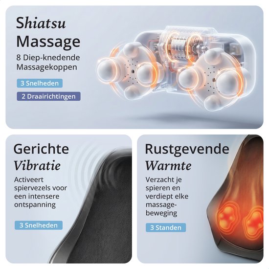 Lifeproducts Massagekissen für Nacken und Rücken – Nackenmassagegerät – Rückenmassage – Shiatsu-Nackenmassagegerät mit Wärme- und Vibrationsfunktion