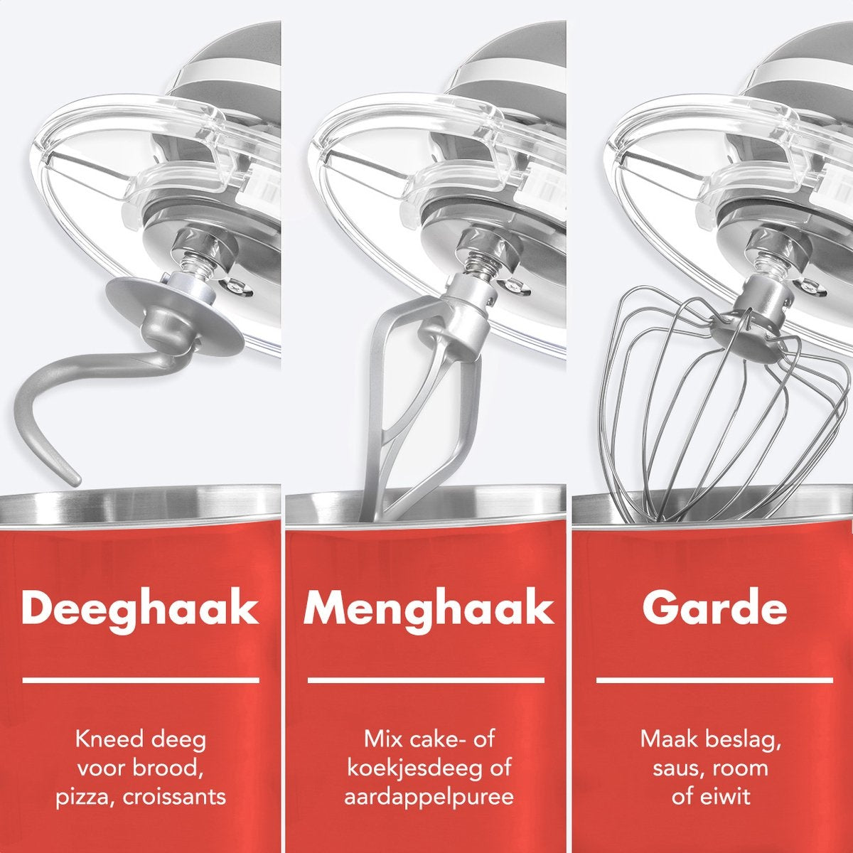 KitchenBrothers Küchenmaschine - Küchenmixer mit 6L-Edelstahl-Mixschüssel - Küchenroboter - 1400W - Silber