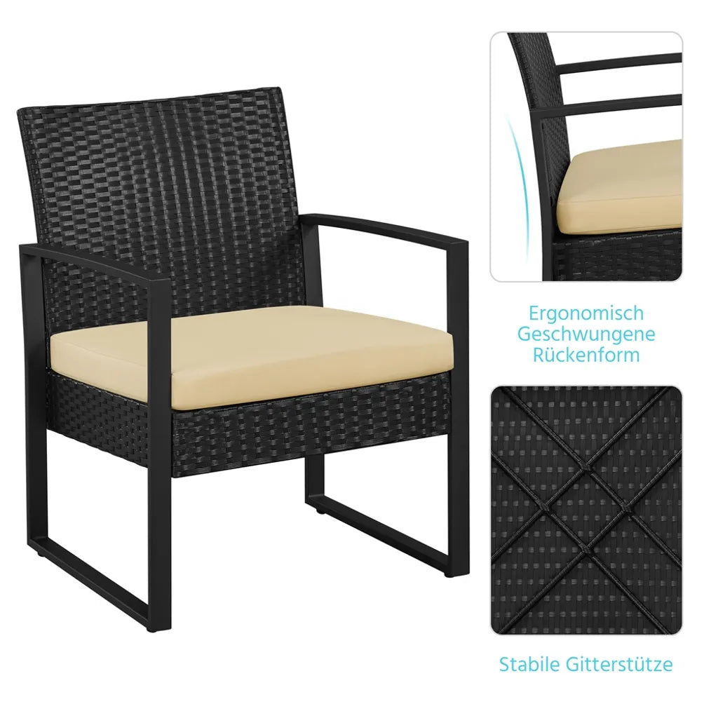 Yaheetech Balkon-Set – 3-teilig – 2 Stühle/Tisch – Polyrattan – Schwarz/Khaki